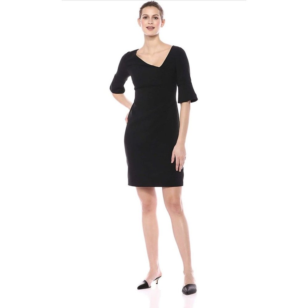 Lark & Ro Women's Black Half Sleeve Asymmetric V Neck Sheath Dress Size 16 NWT